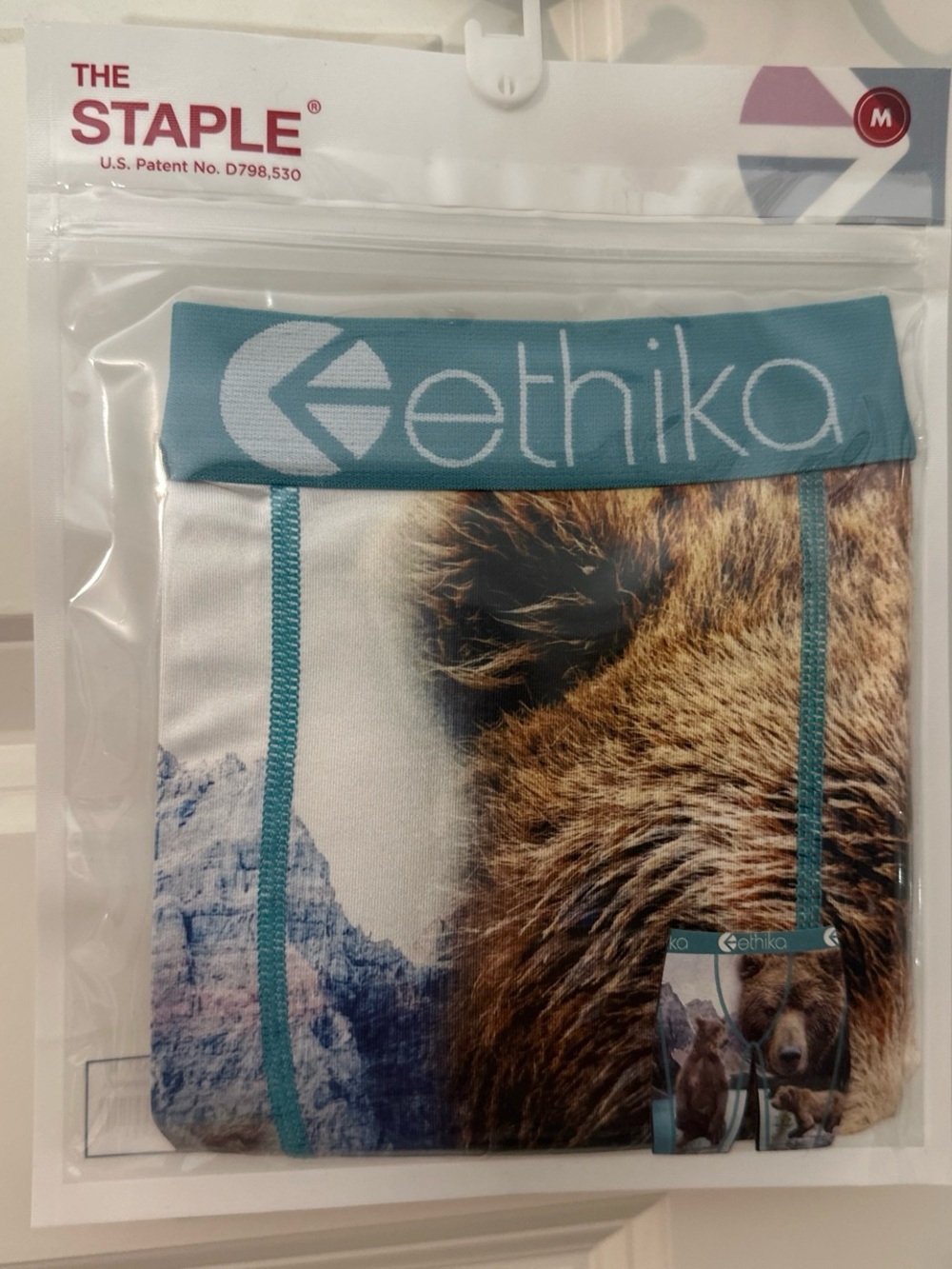 ethika Men’s Teal Waistband Bear Print Boxer Briefs